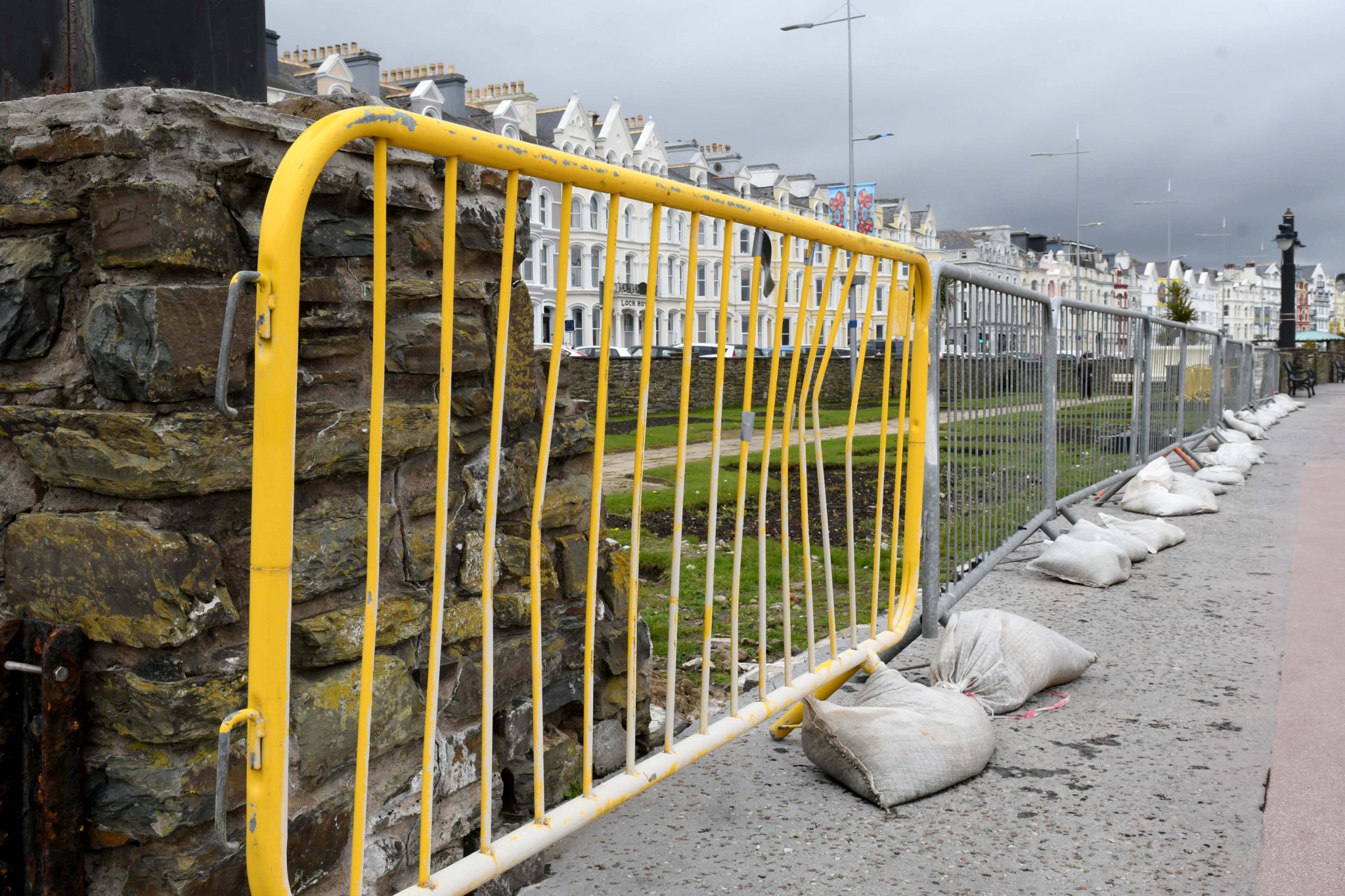 Barriers in use at the sunken gardens on Loch Promenade in Douglas -