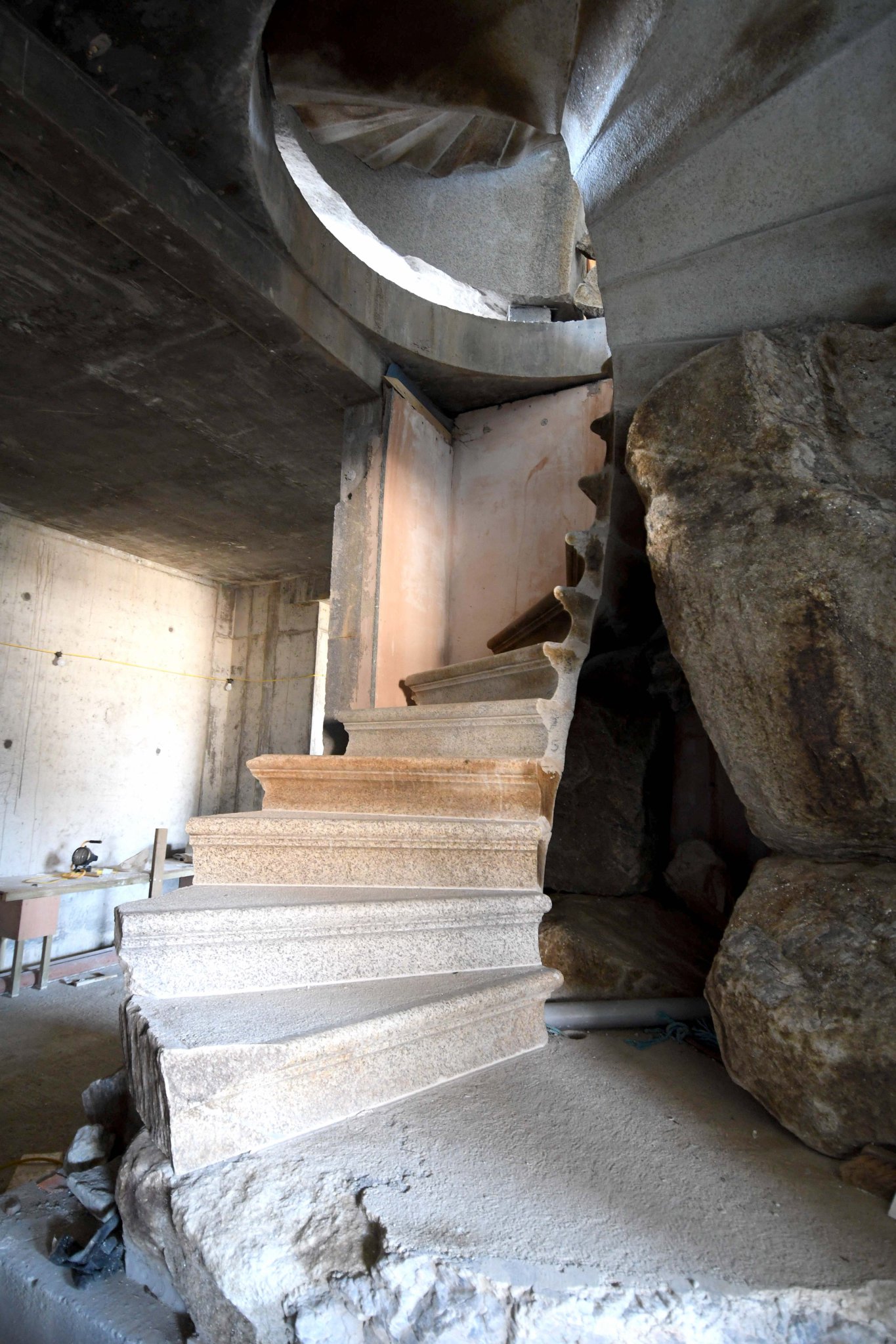 A look inside Dr John Taylor's 'Hobbit home' being built at Ballawoods Halt, on the railway line between Blackboards and Ballasalla - the stone spiral staircase cared from Foxdale granite