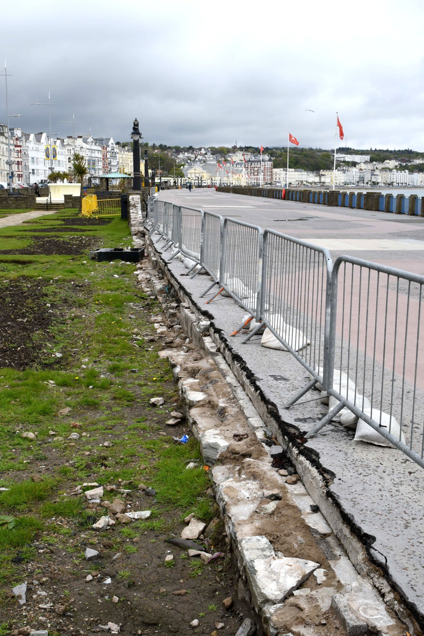 Barriers in use at the sunken gardens on Loch Promenade in Douglas -