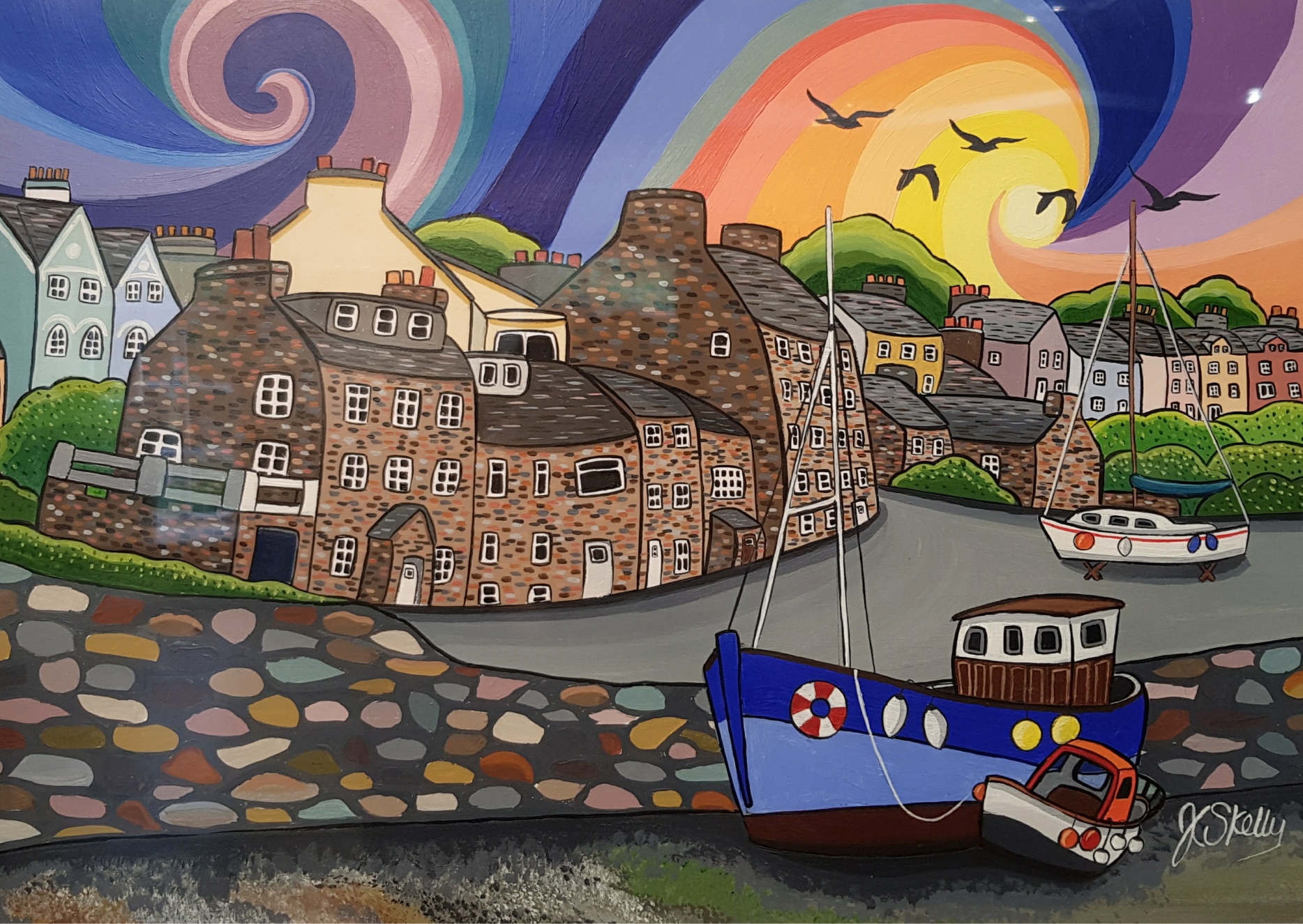 art works from the 'A Very Manx View' exhibition at the Hodgson Loom Gallery