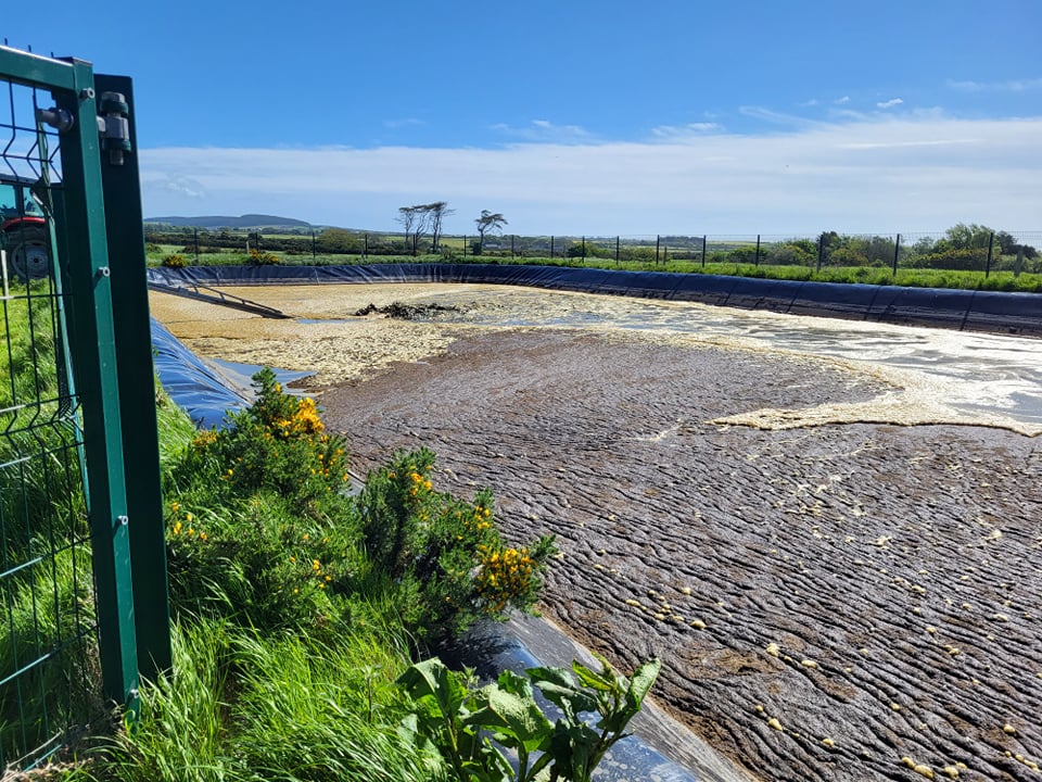 The slurry lagoon at Ballamodha Mooar farm gets a good stir