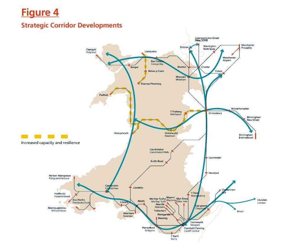 Plans for a strategic rail link for east and west, and north and south, across Wales. Most of the network infrastructure is already in place
