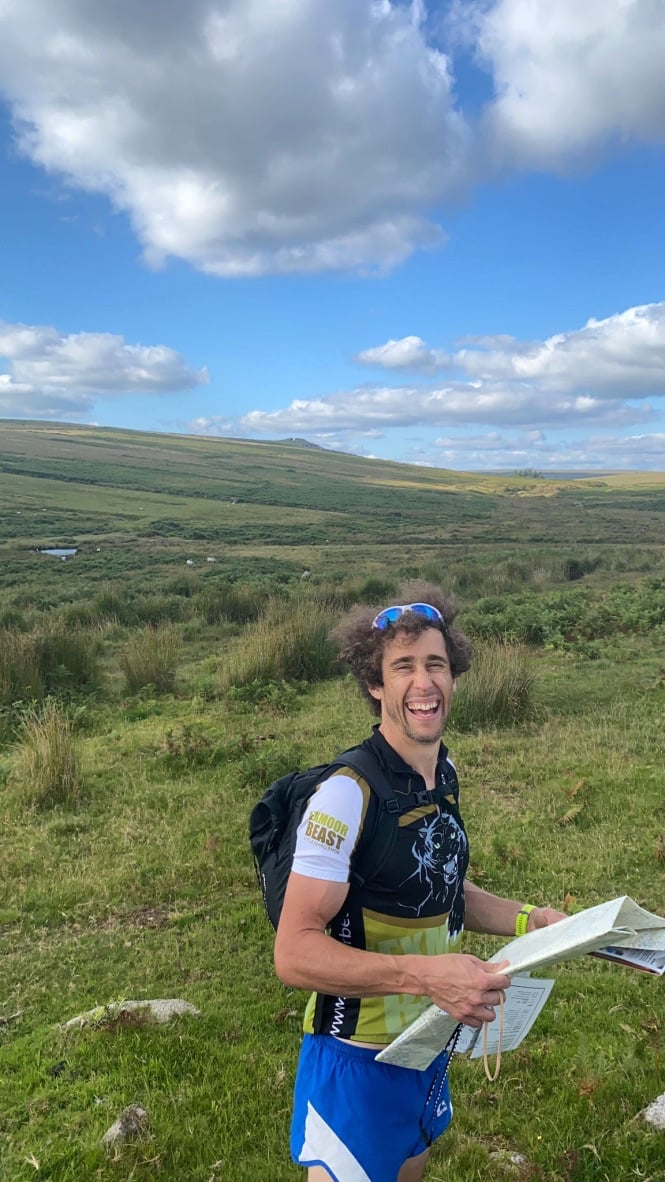 LEFT AND RIGHT: David Hutchins aims to run 100 miles and ascend at least 100 Dartmoor tors, continuously, self-navigating without GPS, using a map and compass only.