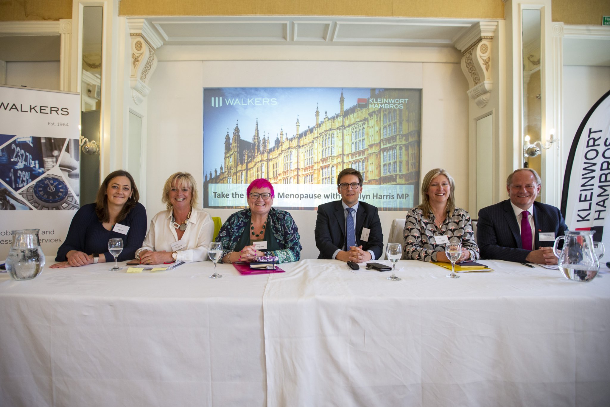 Picture by Luke Le Prevost. 05-05-22.
The panel at the OGH talked about the importance of Menopause and Corporates. L-R On the panel were Sarah Ash (group partner, Walkers), Trudi Roscouet (founder, Vitality40Plus), Carolyn Harris MP (Swansea East), Daniel Read (senior counsel, Walkers), Helen Myers (head of Jersey, Focus HR) and Phil McIlwraith (CEO, Kleinwort Hambros CI)