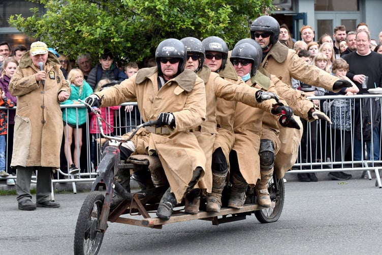 The Purple Helmets motorbike display in Market Square, Ramsey -