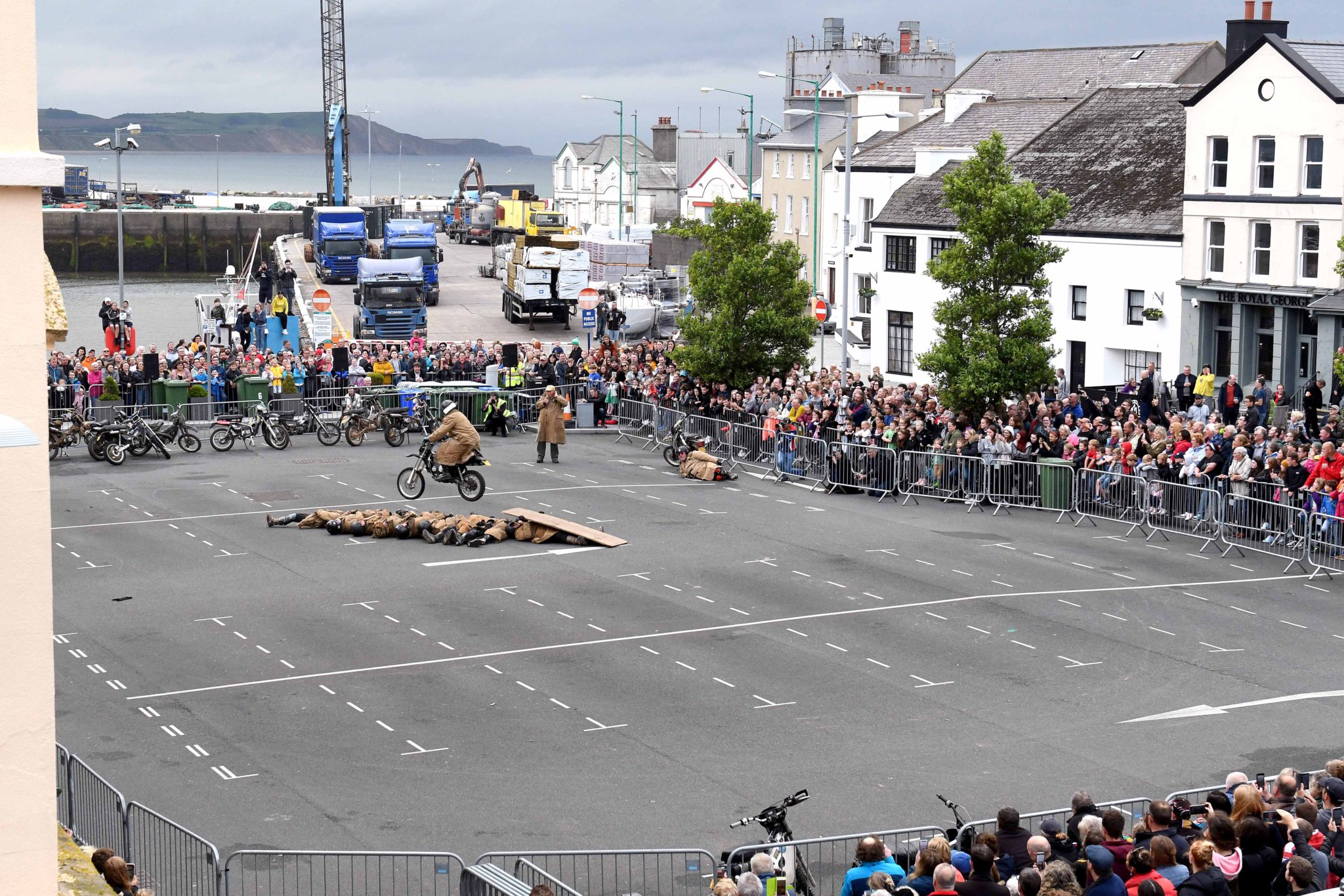The Purple Helmets motorbike display in Market Square, Ramsey -