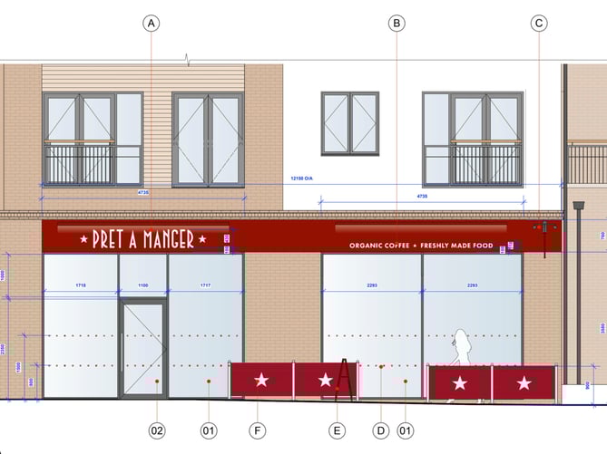 The proposed shopfront of Pret A Manger’s Brightwells Yard unit