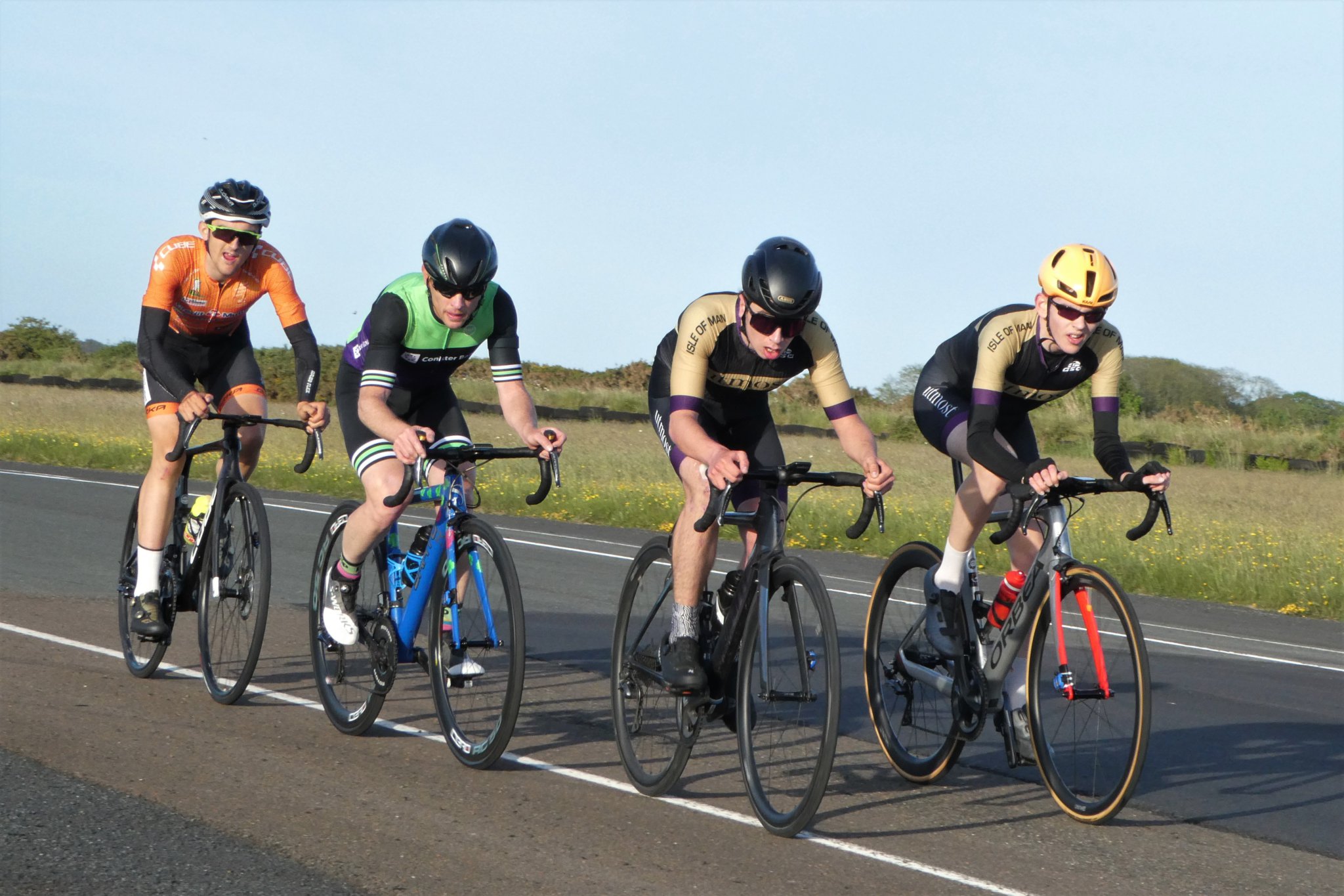 (Above) the four local riders that broke away off the front of the main bunch - Utmost juniors Callum Salisbury (far right) and Tyler Annis, veteran Andrew Roche and home from Europe for a week Tyler Hannay (Photo: Gary Salisbury)