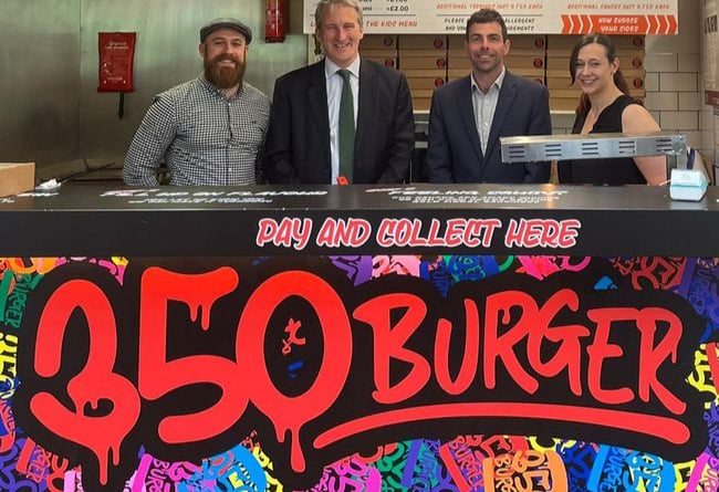 East Hampshire MP Damian Hinds, second left, visited 350 Burger at The Shed