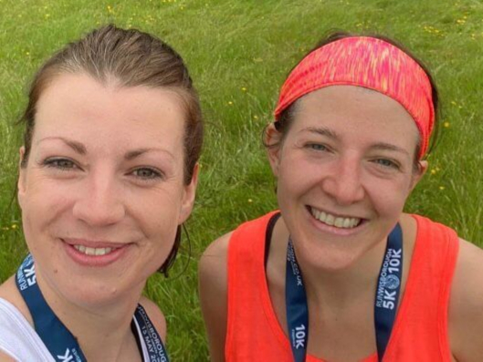 Hesta Gilham and Gemma Reeder all smiles having completed the Wisborough Green 10k