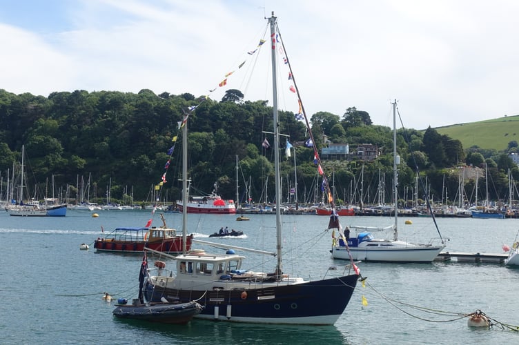 A boat in the River Dart dressed for the royal occasion 