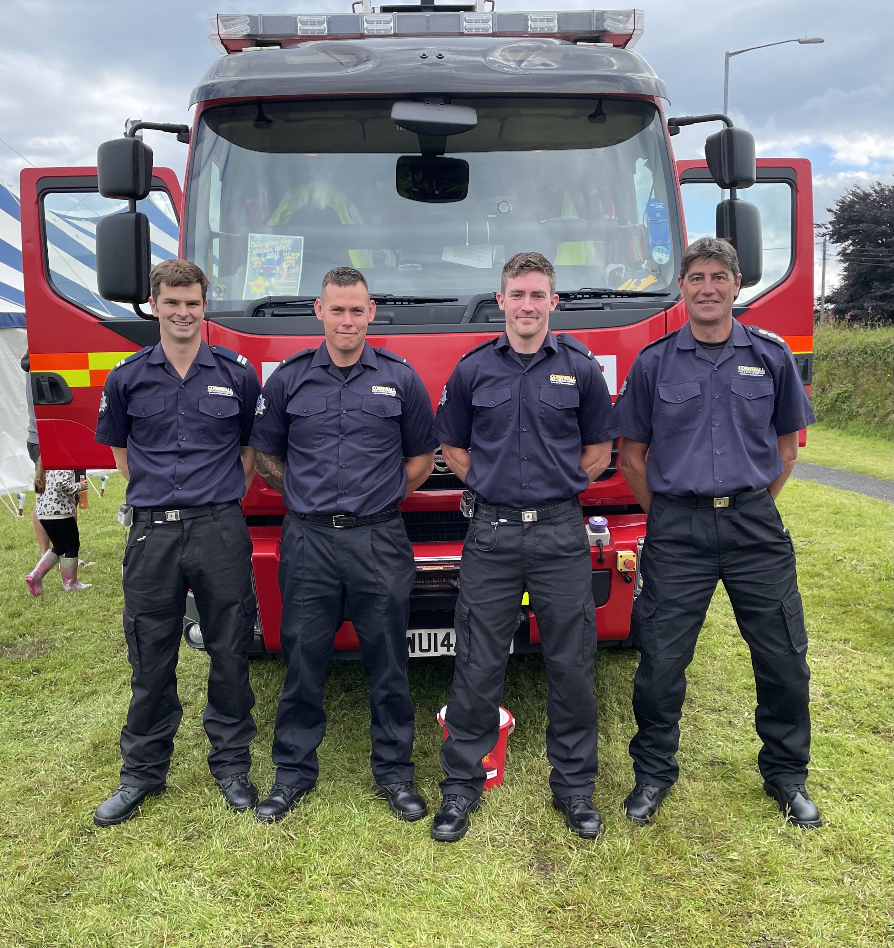 Members of Callington Community Fire Station: Firefighters Borlase and Stone with crew manager Leach and station officer Rookley