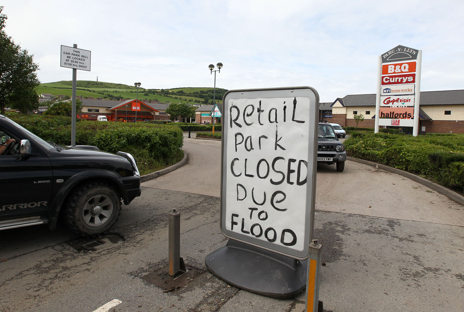 Parc y Llyn retail park was hit by flooding