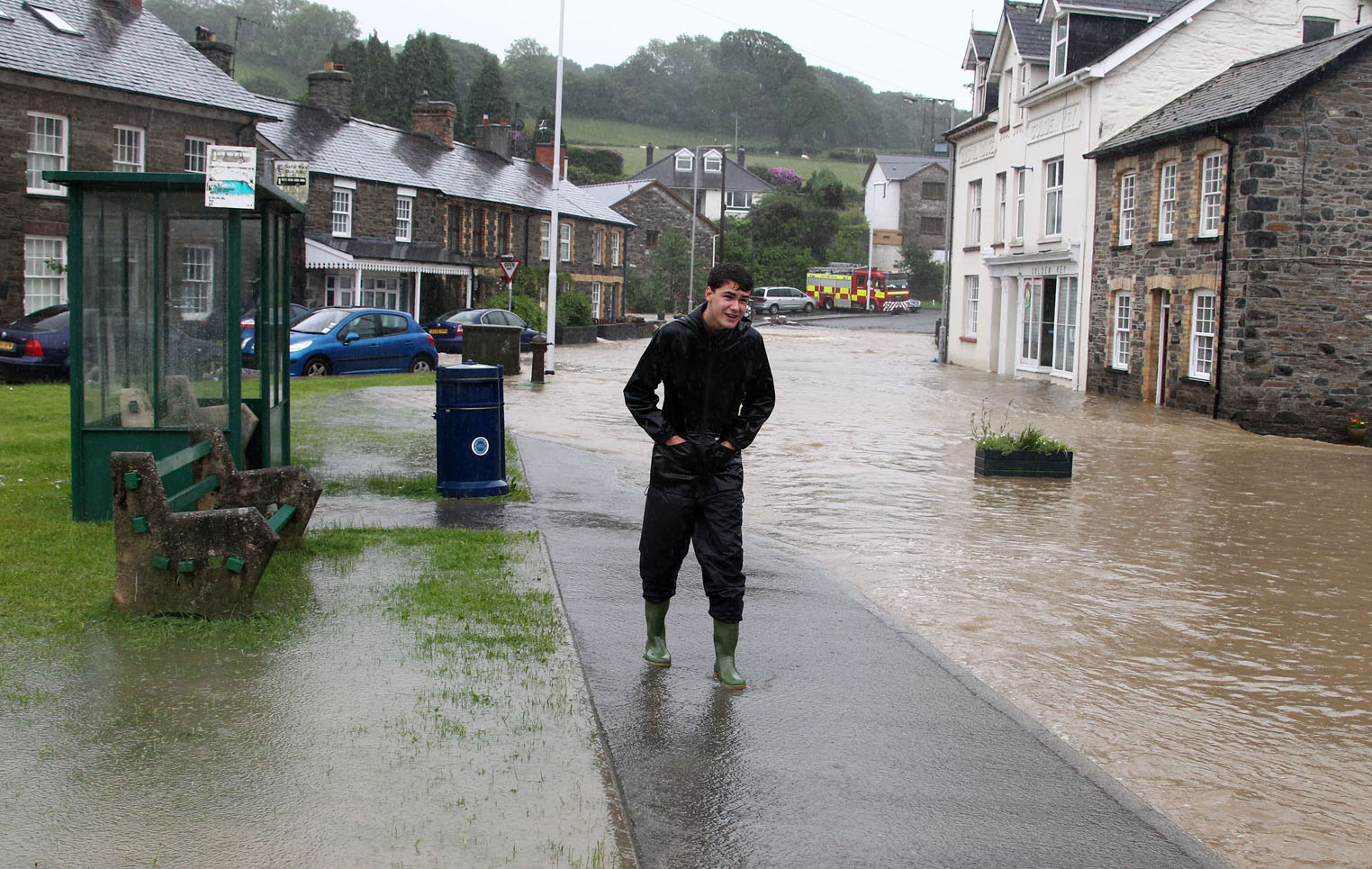 No way through Talybont as flood waters rise