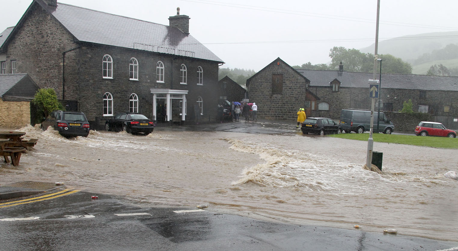 Flood waters in Talybont