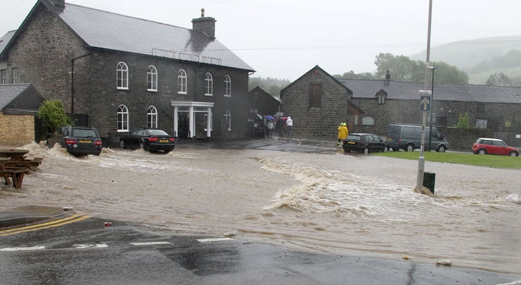 Flood waters in Talybont