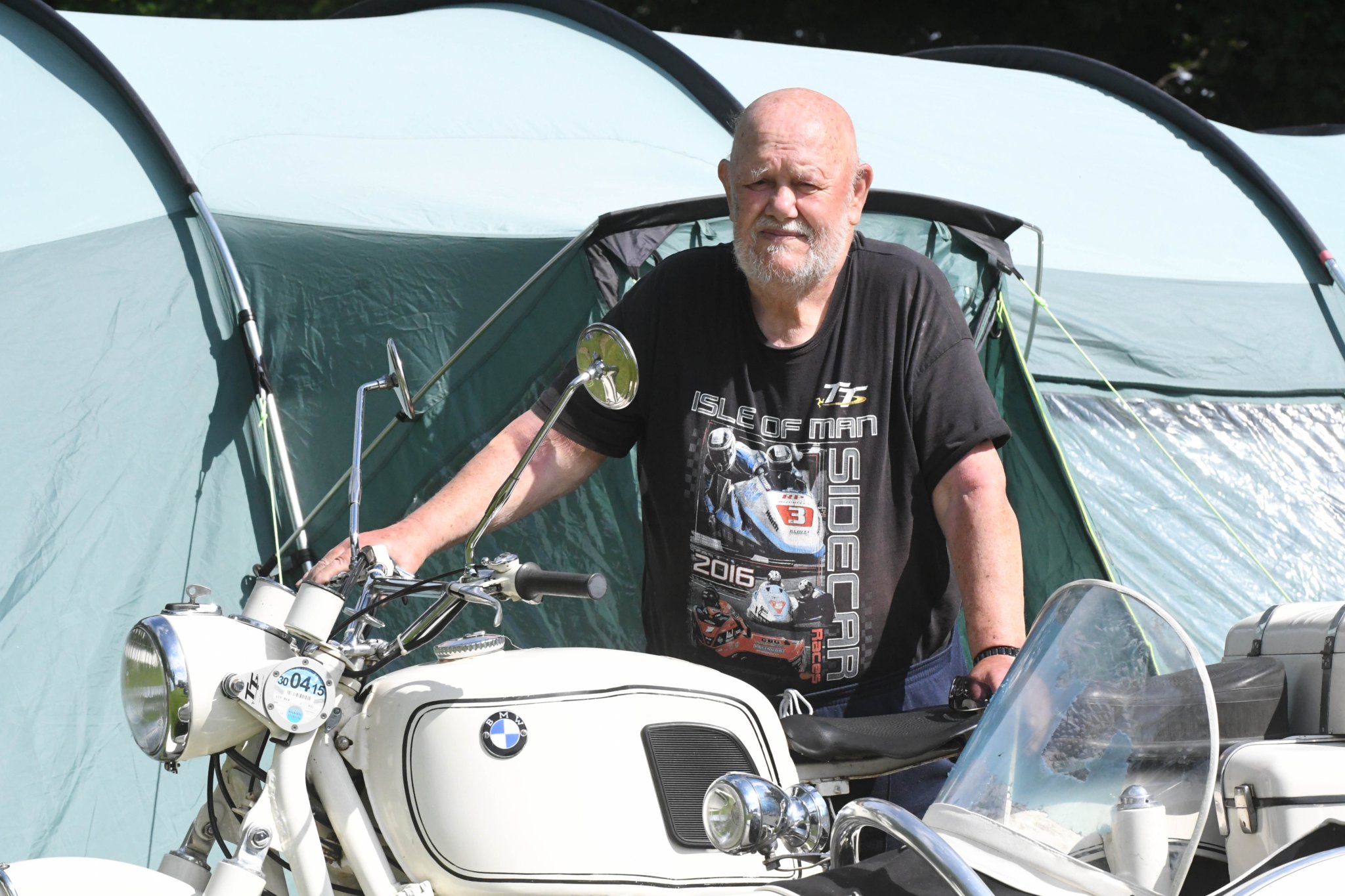 85-year-old TT visitor Graeme Crate has visited the island 41 times riding the same motorcycle (a BMW R69 sidecar STEIB 501, built in 1961)