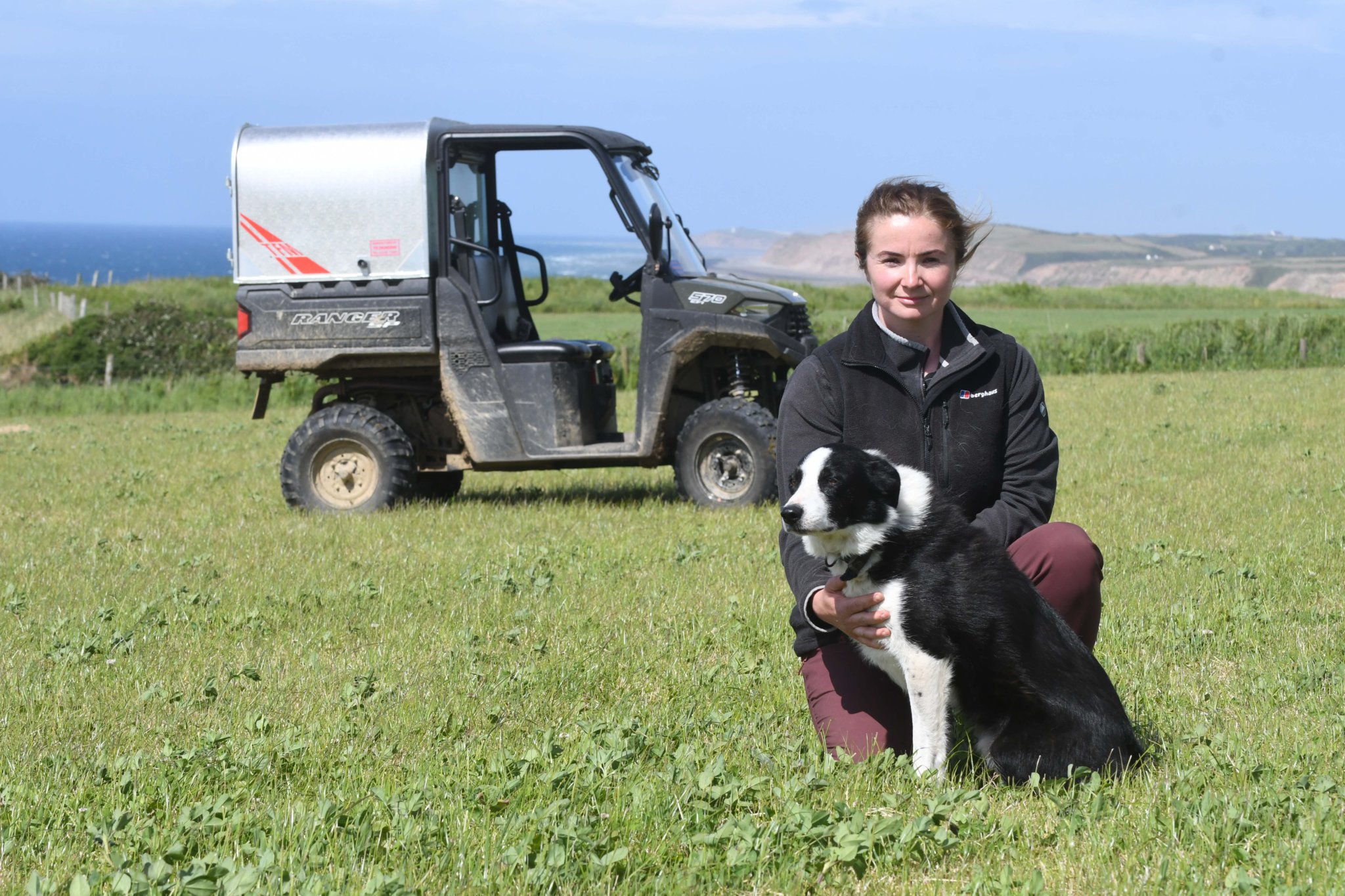 Chrissy Cannell, pictured with her dog Lad, has taken over the family farming enterprise at Ballacarnane (DK220611-314)