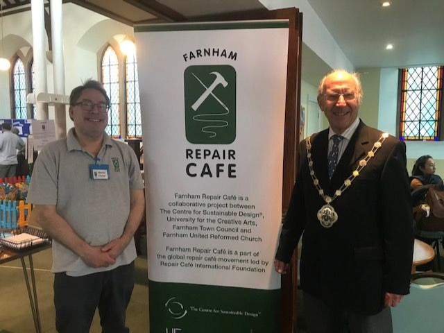 <p>The mayor of Waverley (right) with Farnham Repair Cafe founder Prof Martin Charter</p>