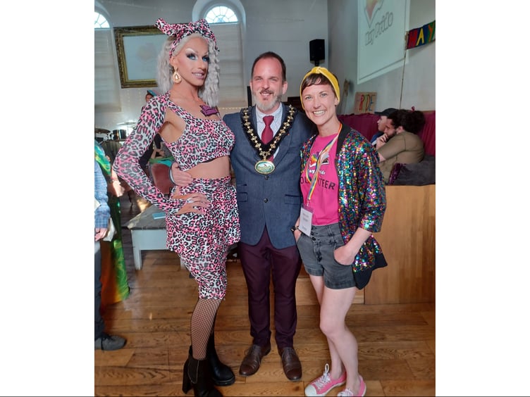 Cllr Gareth Ratcliffe with drag artist Boo La Croux and one of the forces behind Hay’s first Pride event