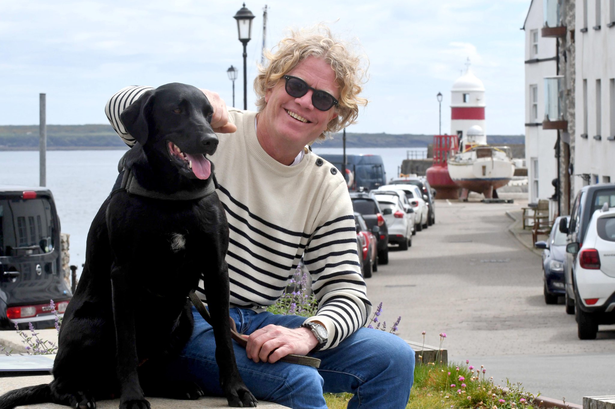 Yacht designer Jeroen Wats with Quattro the dog -