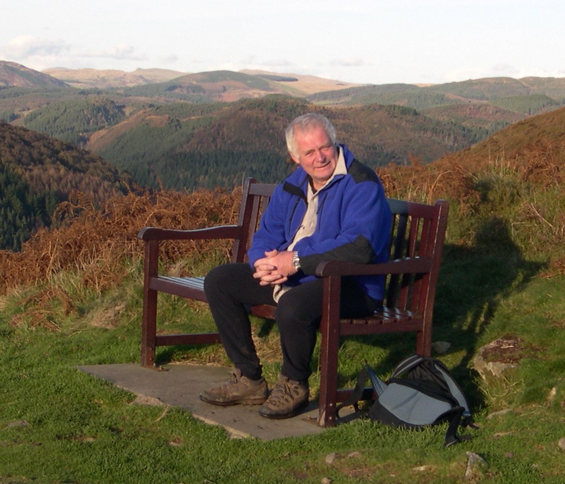 Des Marshall stopping for a well-earned rest on the precipice walk above Dolgellau