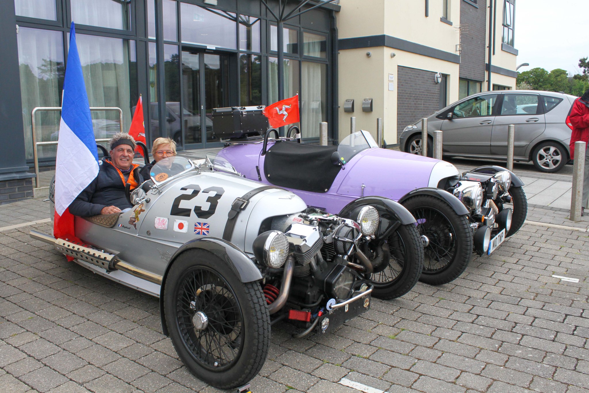 Raphael & Odile Mouren visiting the Island from France as part of the The Morgan Three-Wheeler Touring Group. Photo by Callum Staley (CJS Photography)