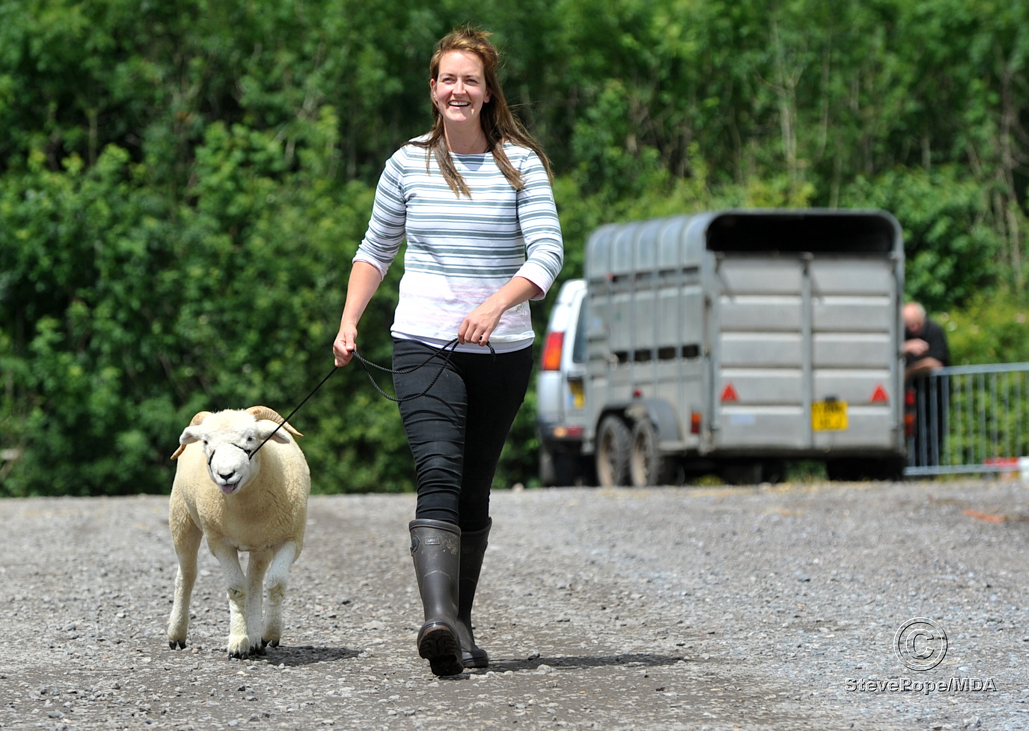 Morning stroll for Lexy Floyd and an Exmoor Horn sheep