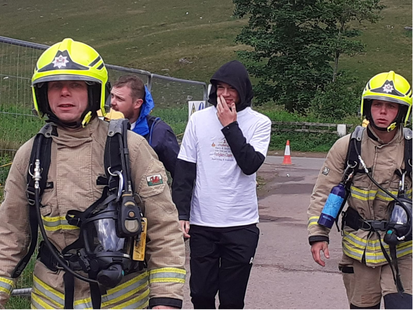 Stephen and Harry with supporters on the final day at Pen y Fan