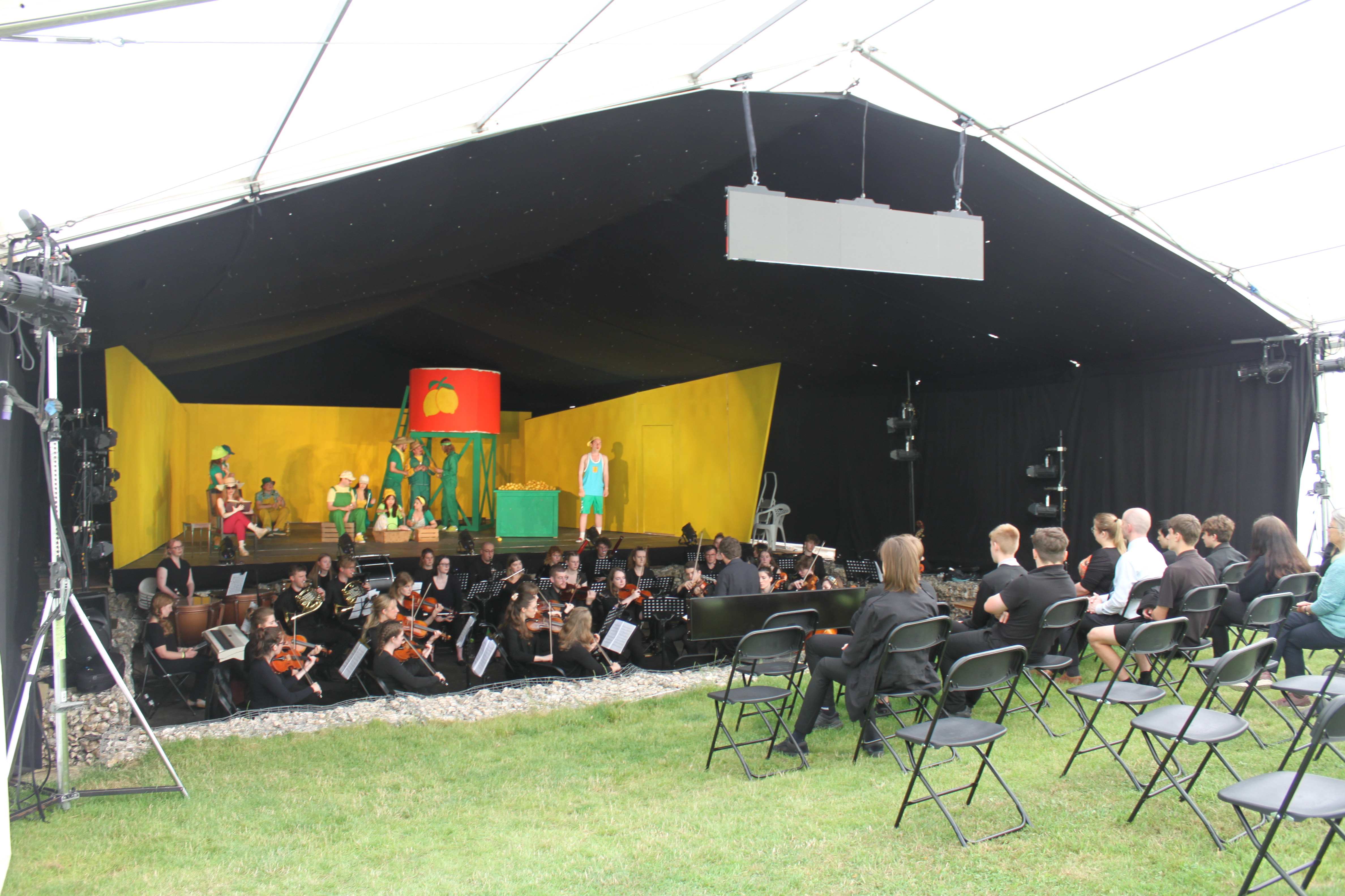 Secondary school students attend a performance of L’elisir d’amore by Longhope Opera in Newton Valence, near Selborne.