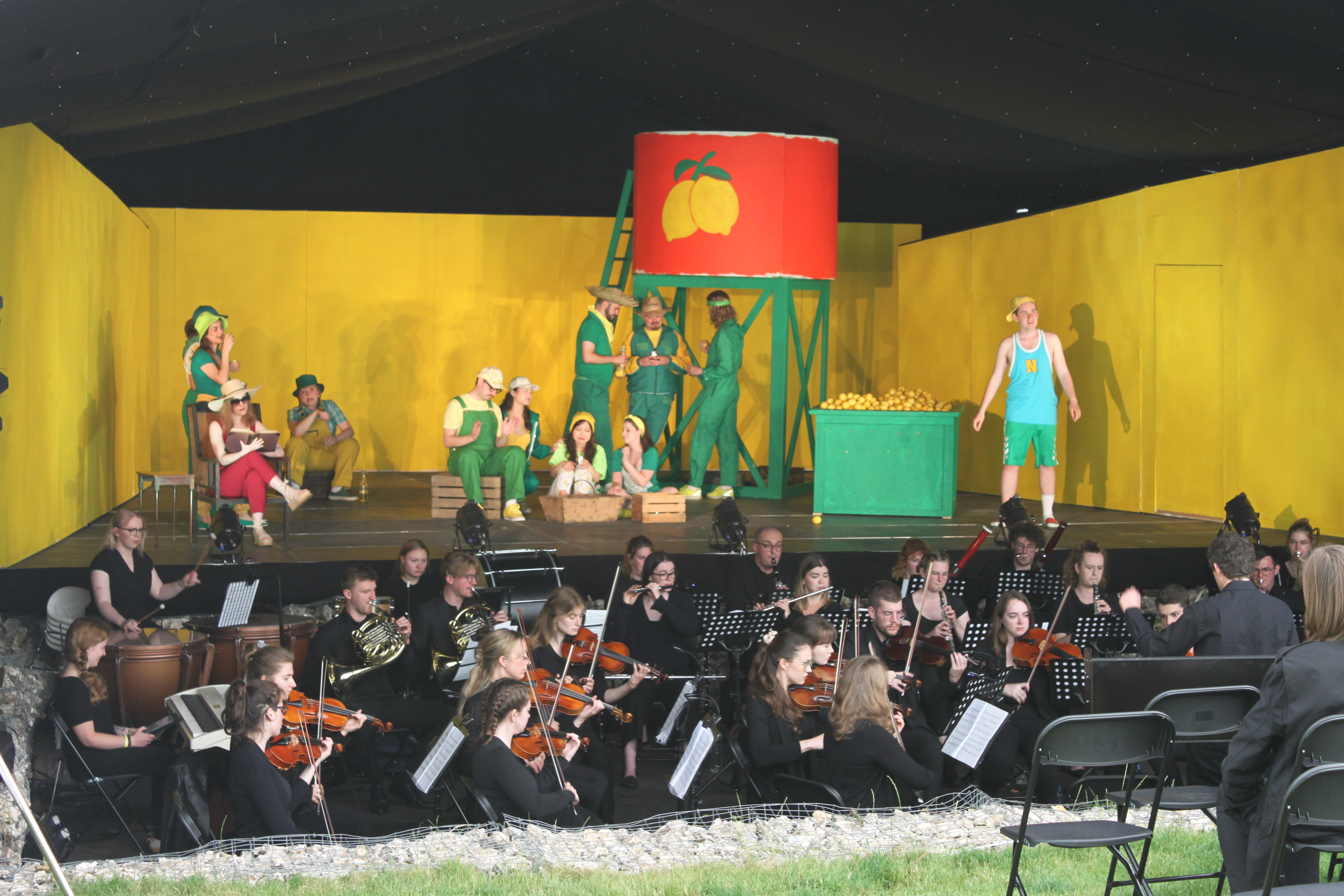 Secondary school students attend a performance of L’elisir d’amore by Longhope Opera in Newton Valence, near Selborne.