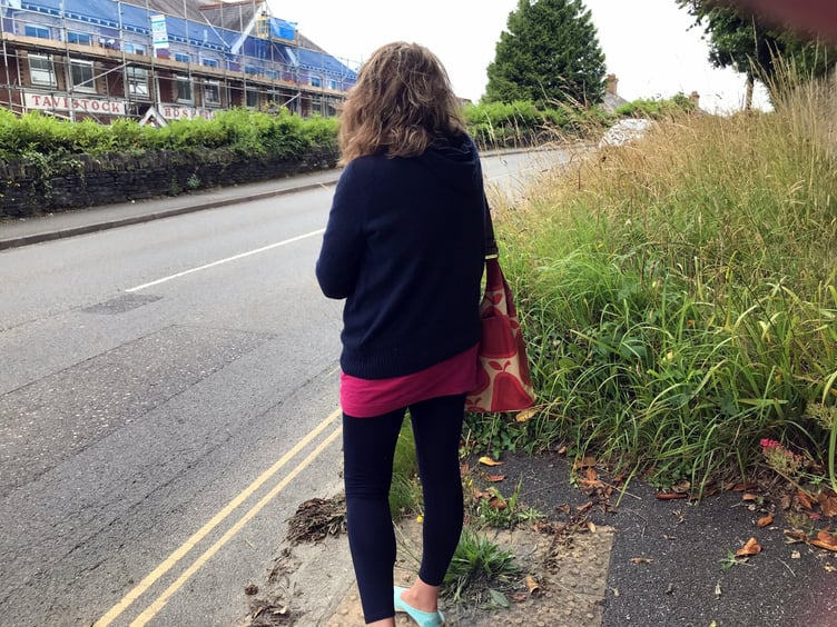 The crossing opposite Tavistock Hospital on Monday, just an hour before it was finally strimmed.