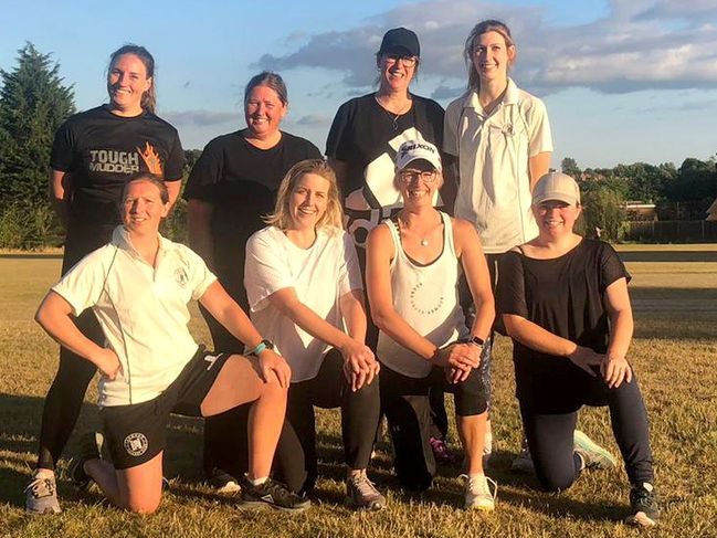 The jubilant Farnham Ladies. Back row, from the left: Rachel Metcalfe, Kelly Davis, Christine Brown and Roxanne Appleyard. Front row: Jenni Jenkins Balmer, Jessica Faircloth, Alex Turton and Anna White