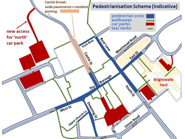 <p>Former town council leader John Neale’s vision for a pedestrianised Farnham town centre</p>