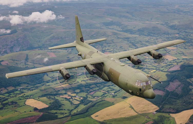 A C130 Hercules in the sky above Snowdonia National Park