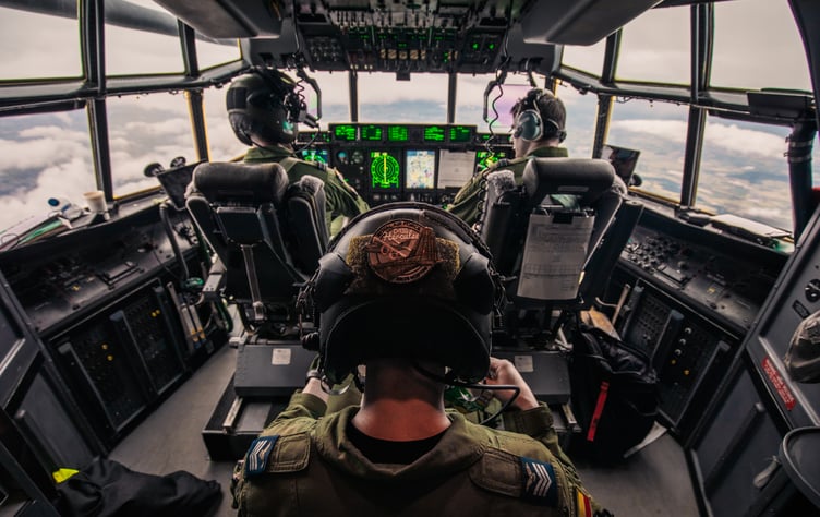A C130 Hercules in the sky above Snowdonia National Park