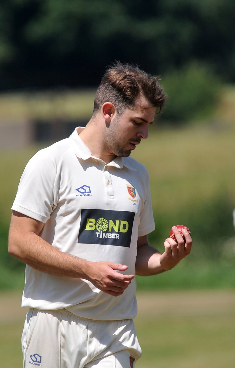 Photo: Steve Pope MDA160722G_SP001
Tolchards Devon Cricket League B Division . Totnes and Dartington versus Tavistock. Tavi's Charlie Barriball checks the ball before taking Madhav Nararyan lbw