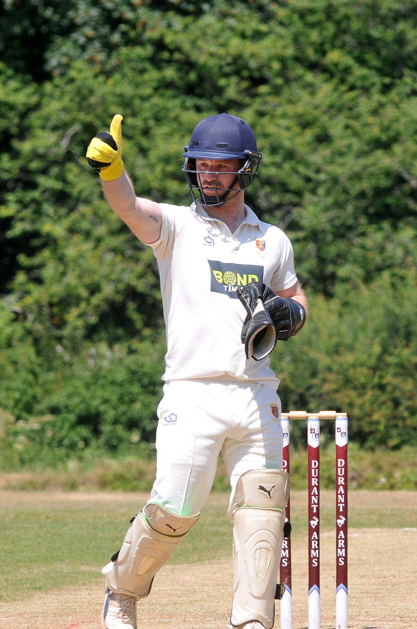 Photo: Steve Pope MDA160722G_SP008
Tolchards Devon Cricket League B Division . Totnes and Dartington versus Tavistock. Happy with the win - Tavi 'keeper Sean Cleave