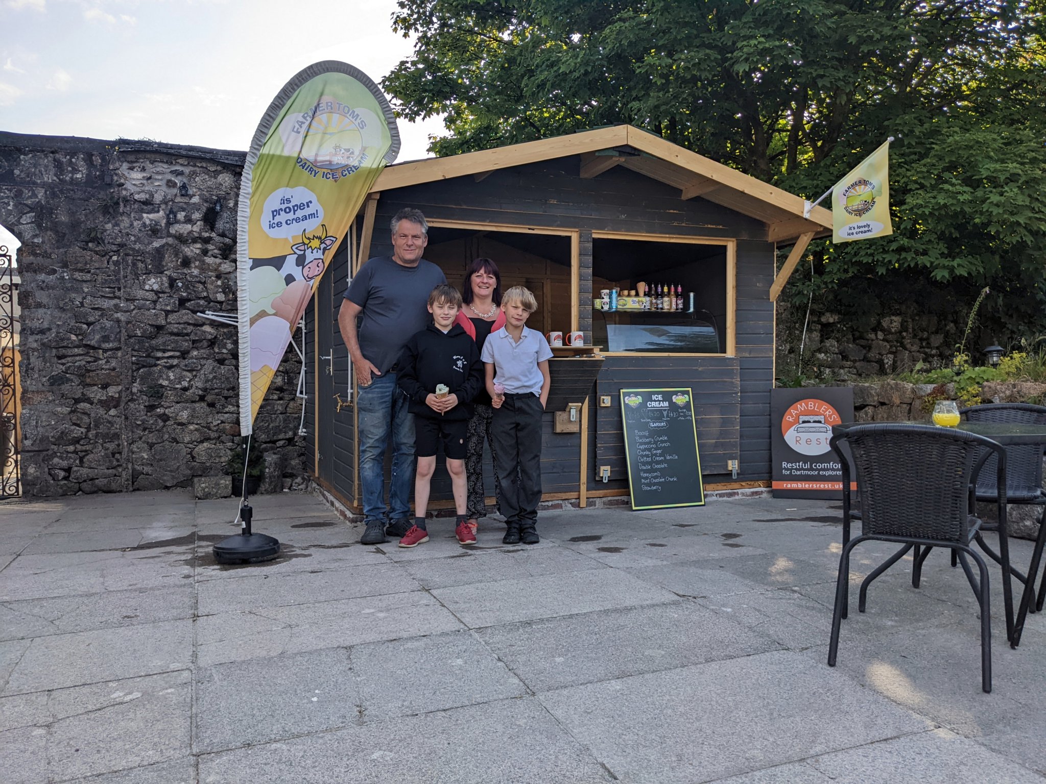 Ice cream kiosk built despite oppostion, by Terry and Nikki Hirst in Princetown, and sons Charlie 11, Ollie 9.