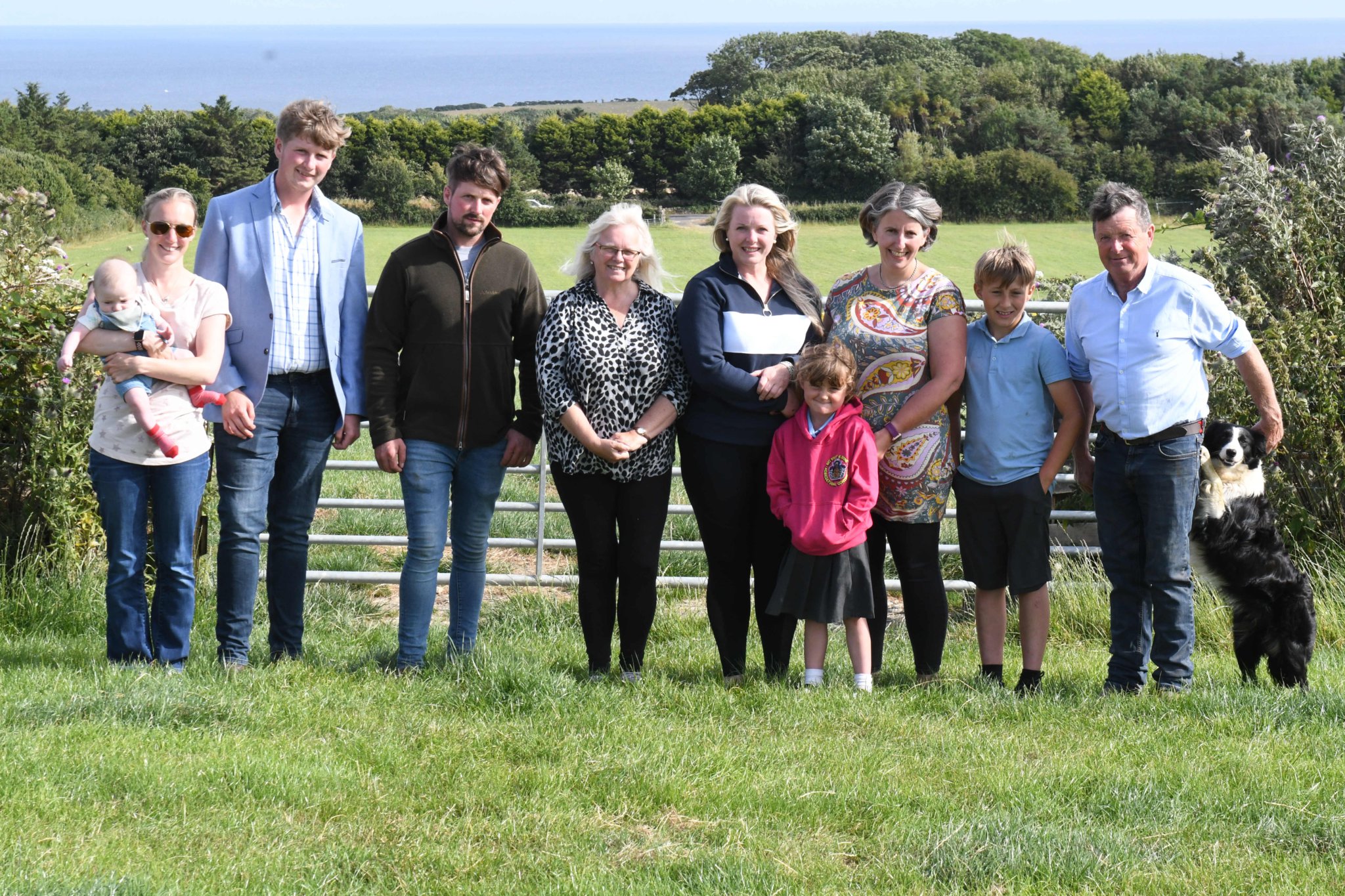 Left to right: Bryony Vernon, Caesar Kermode, Tom Kermode, Carole Kermode, Kirree Kermode, Zoe Hampton with children Aggie and George and Pippi Kermode DK220721/21