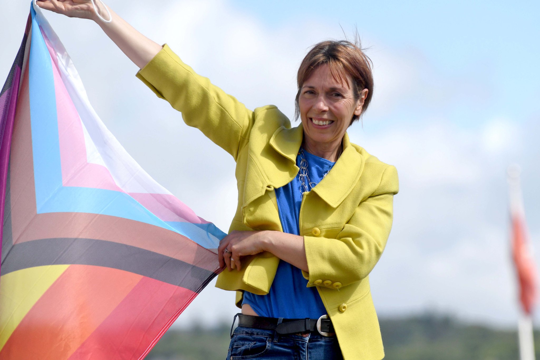 Flying the flag for equality - Dawn Kinnish with a Pride flag (DK220714-5)
