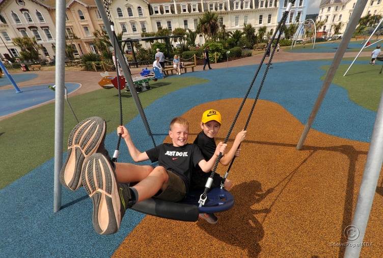 Children's playpark at The Den, Teignmouth, re-opens after refurbishment.