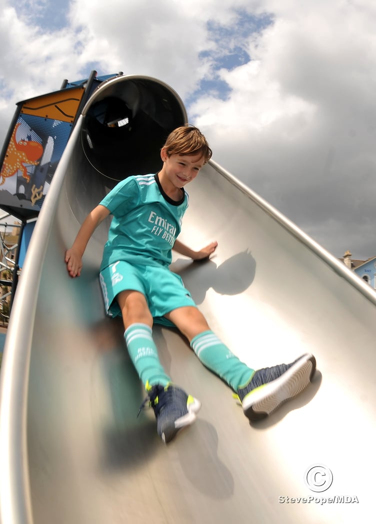 Children's playpark at The Den, Teignmouth, re-opens after refurbishment.