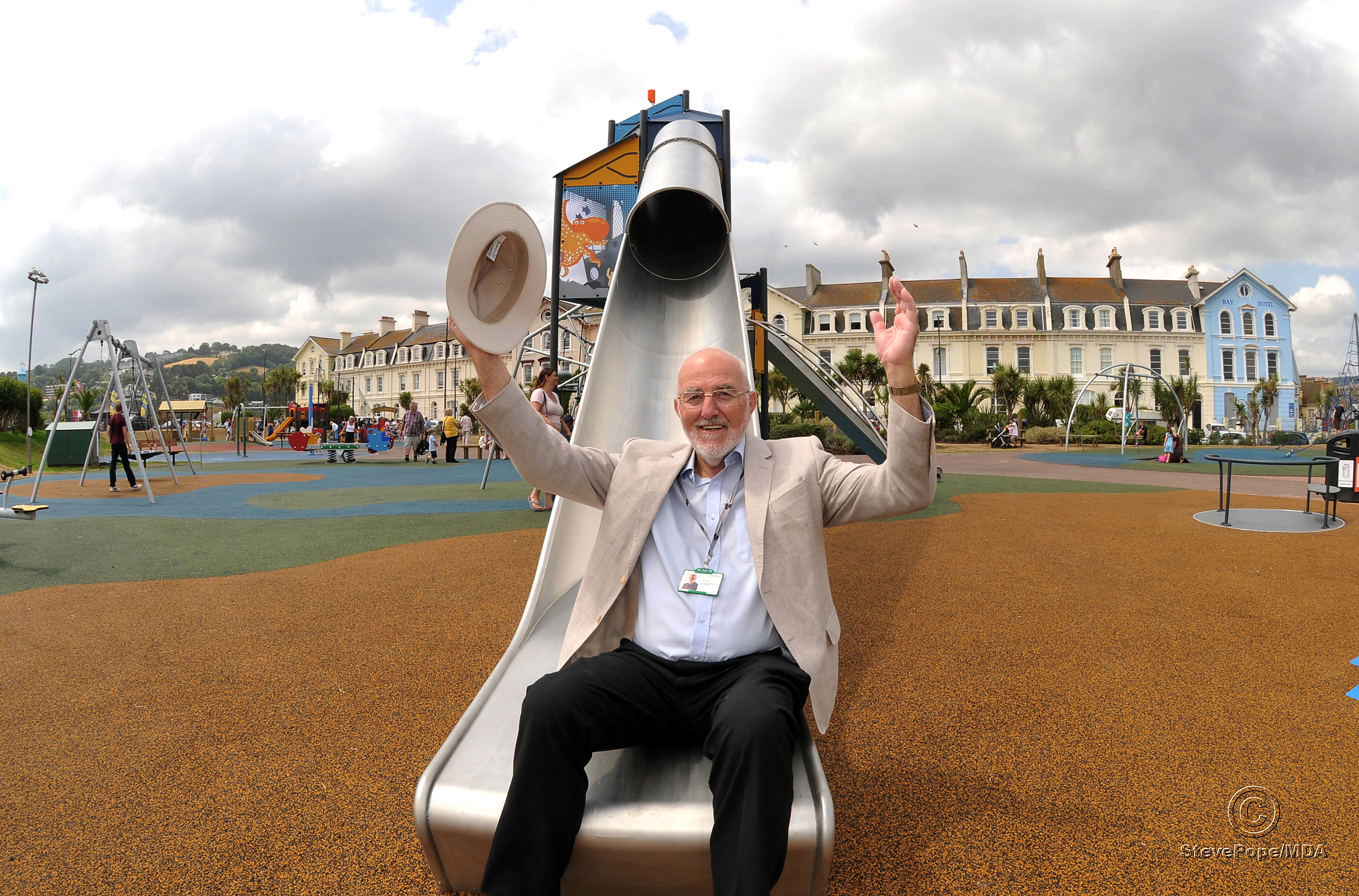 Children's playpark at The Den, Teignmouth, re-opens after refurbishment. Cllr John Nutley