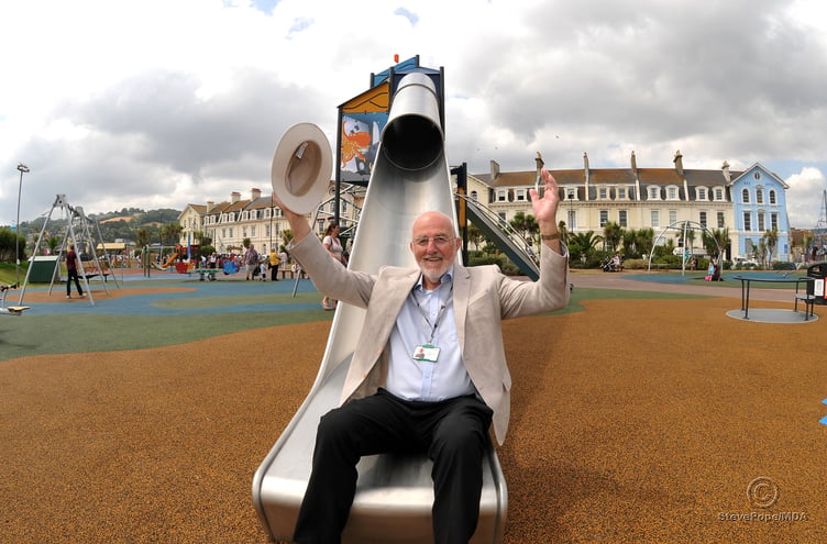 Children's playpark at The Den, Teignmouth, re-opens after refurbishment. Cllr John Nutley