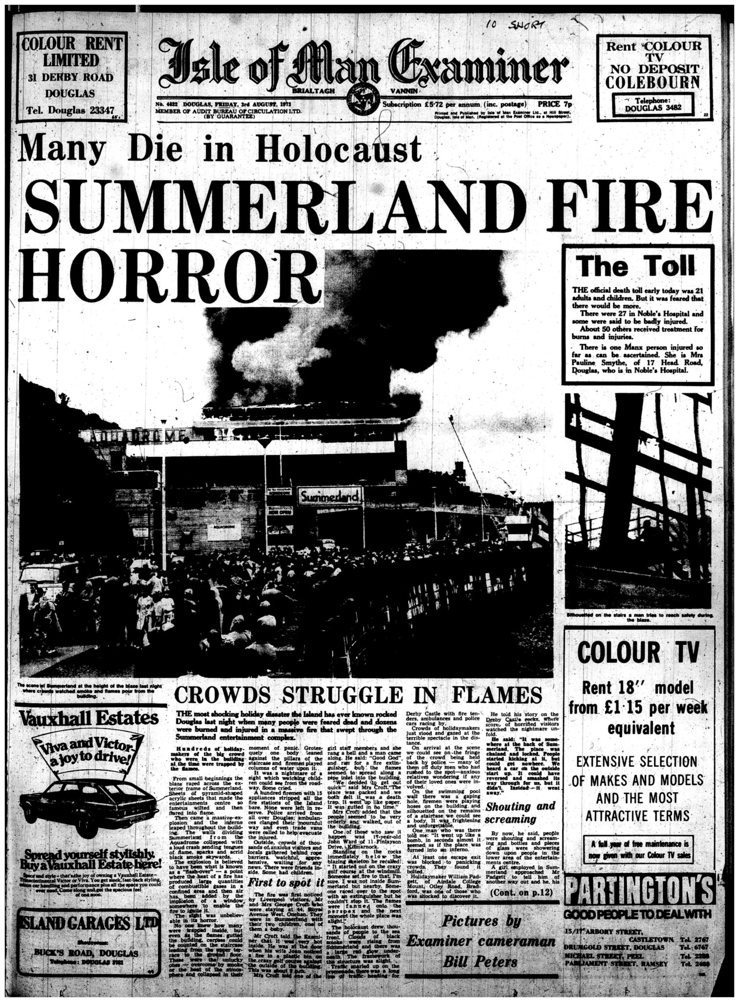 Summerland fire Examiner front page August 3 1973