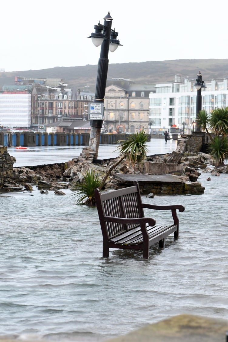 The aftermath of Storm Barra on Douglas Promenade -
