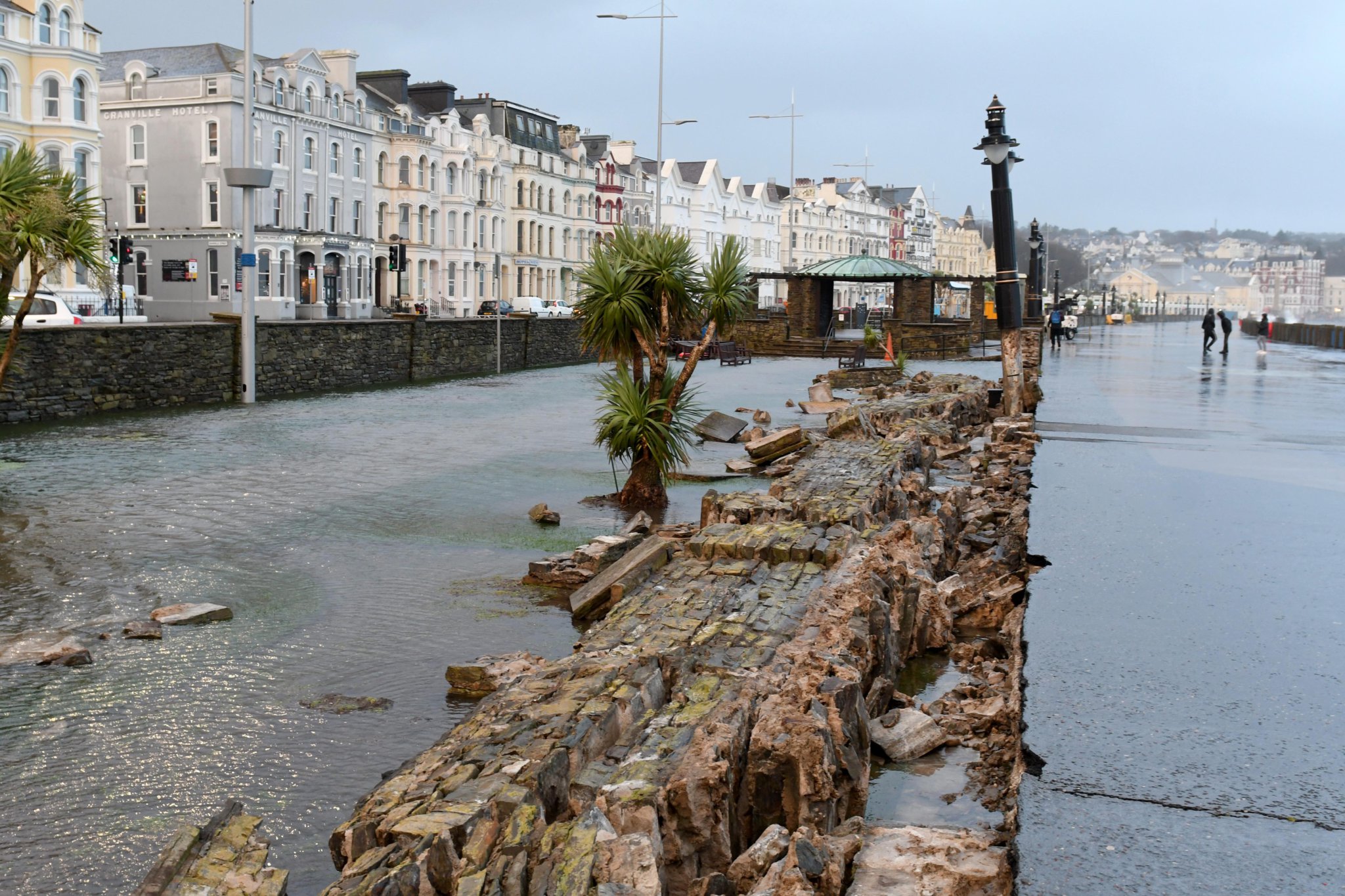 The aftermath of Storm Barra on Douglas Promenade -