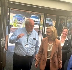 Liz Truss in Newton Abbot as part of her campaign to be the next Prime Minister, with Phil Bullivant chairman of the local Conservative Association, and Newton Abbot MP Anne Marie Morris.