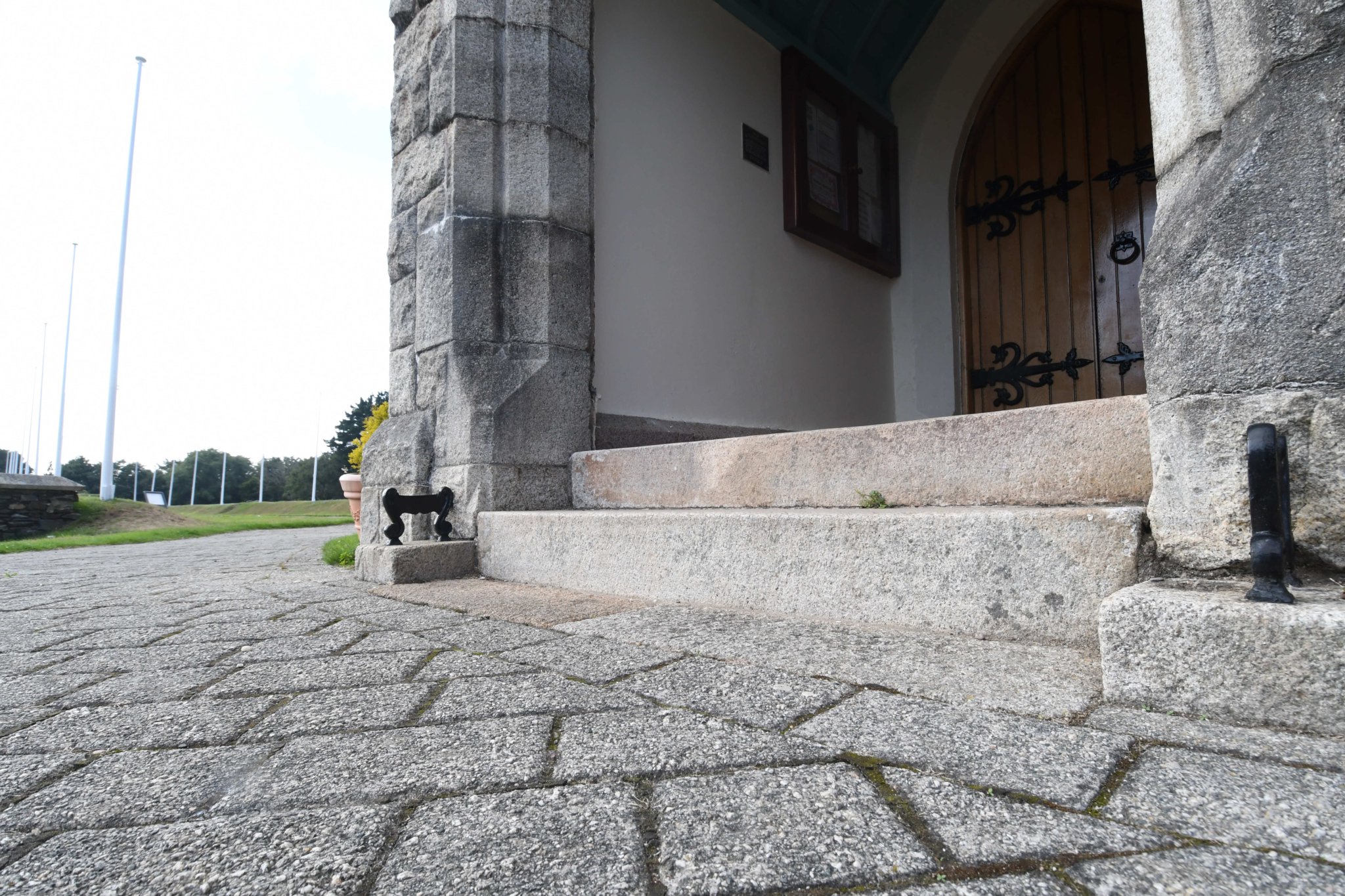 The stepped entrance to The Parish Church of St John the Baptist, The Royal Chapel, in St John’s also known as the Tynwald church -